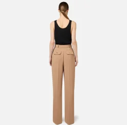 Pantaloni E Shorts|Elisabetta Franchi Pantalone dritto in crêpe fermo con rivetto stemma Camel