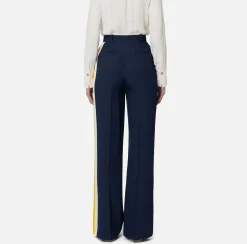 Pantaloni E Shorts|Elisabetta Franchi Pantalone dritto in crêpe satin con bande Navy