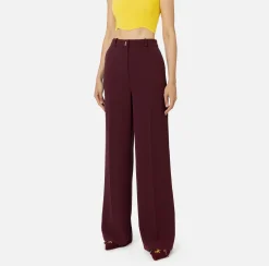 Pantaloni E Shorts|Elisabetta Franchi Pantalone dritto in crêpe fermo con placca logo RougeNoir