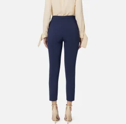 Tailleur|Pantaloni E Shorts|Elisabetta Franchi Pantalone dritto in crêpe stretch con rivetto logo Navy