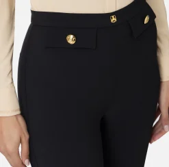 Tailleur|Pantaloni E Shorts|Elisabetta Franchi Pantalone dritto in crêpe stretch con rivetto logo Nero