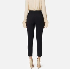 Tailleur|Pantaloni E Shorts|Elisabetta Franchi Pantalone dritto in crêpe stretch con rivetto logo Nero