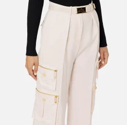 Pantaloni E Shorts|Elisabetta Franchi Pantalone dritto in crêpe con tasche e cintura Lattice