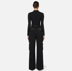 Pantaloni E Shorts|Elisabetta Franchi Pantalone dritto in crêpe con tasche e cintura Nero