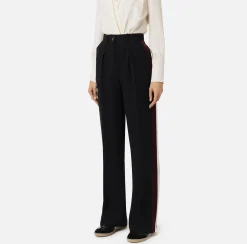 Pantaloni E Shorts|Elisabetta Franchi Pantalone dritto in crêpe satin con bande Nero