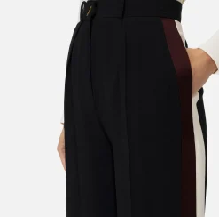 Pantaloni E Shorts|Elisabetta Franchi Pantalone dritto in crêpe satin con bande Nero
