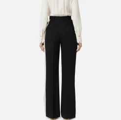Pantaloni E Shorts|Elisabetta Franchi Pantalone dritto in crêpe satin con bande Nero