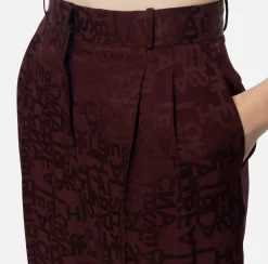 Tailleur|Pantaloni E Shorts|Elisabetta Franchi Pantalone dritto in crêpe jaquard lettering RougeNoir