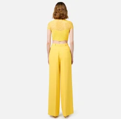 Pantaloni E Shorts|Elisabetta Franchi Pantalone dritto in crêpe fermo con placca logo Mimosa
