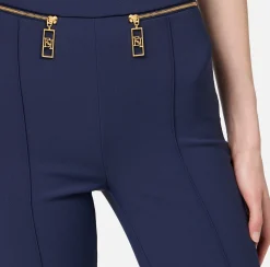 Tailleur|Pantaloni E Shorts|Elisabetta Franchi Pantalone dritto in crêpe con zip Navy