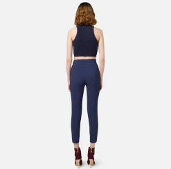 Tailleur|Pantaloni E Shorts|Elisabetta Franchi Pantalone dritto in crêpe con zip Navy