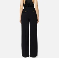 Pantaloni E Shorts|Elisabetta Franchi Pantalone dritto in crêpe fermo con rivetto stemma Nero