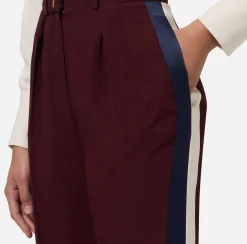 Pantaloni E Shorts|Elisabetta Franchi Pantalone dritto in crêpe satin con bande RougeNoir