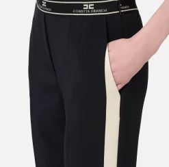 Pantaloni E Shorts|Elisabetta Franchi Pantalone dritto in crêpe con banda laterale Nero