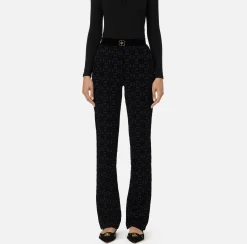 Tailleur|Pantaloni E Shorts|Elisabetta Franchi Pantalone dritto in crêpe flock con cintura Nero