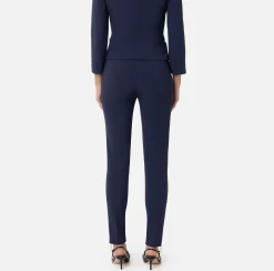 Pantaloni E Shorts|Elisabetta Franchi Pantalone dritto in crêpe stretch con zip Navy