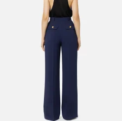 Pantaloni E Shorts|Elisabetta Franchi Pantalone dritto in crêpe fermo con rivetto stemma Navy