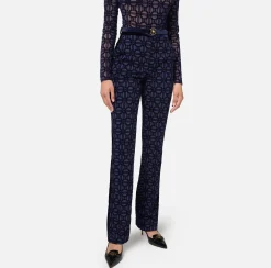 Tailleur|Pantaloni E Shorts|Elisabetta Franchi Pantalone dritto in crêpe flock con cintura Navy