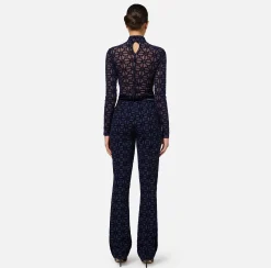 Tailleur|Pantaloni E Shorts|Elisabetta Franchi Pantalone dritto in crêpe flock con cintura Navy