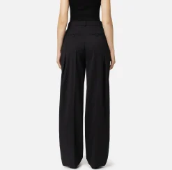 Tailleur|Pantaloni E Shorts|Elisabetta Franchi Pantalone dritto in fresco lana mélange con doppie pinces Nero