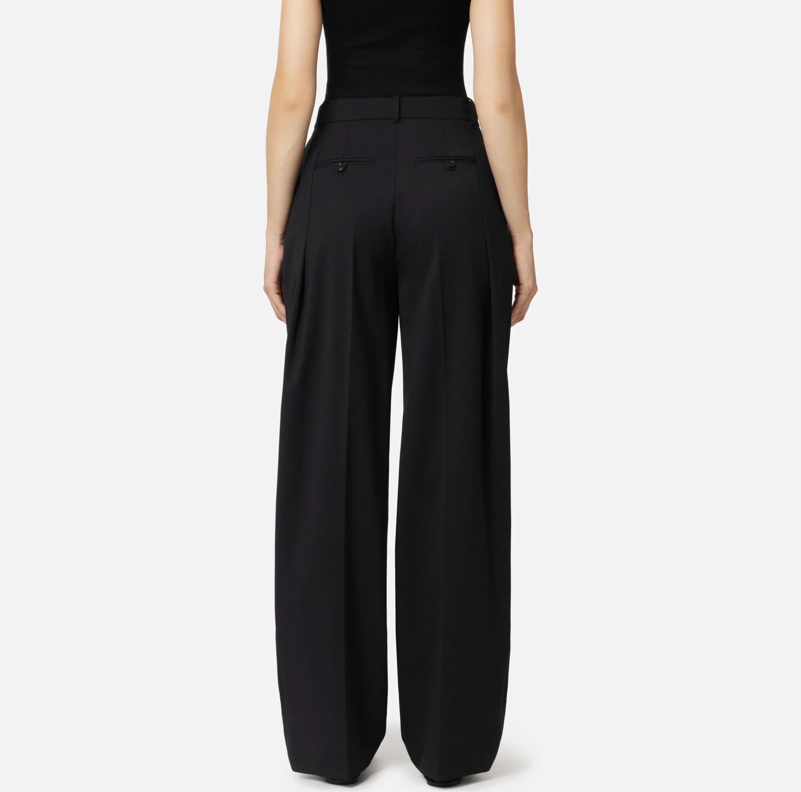 Tailleur|Pantaloni E Shorts|Elisabetta Franchi Pantalone dritto in fresco lana mélange con doppie pinces Nero