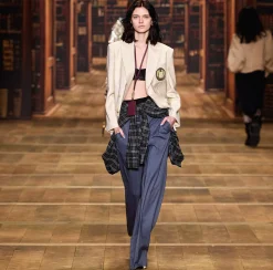 Tailleur|Pantaloni E Shorts|Elisabetta Franchi Pantalone dritto in fresco lana mélange con doppie pinces Navy