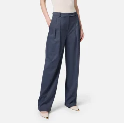 Tailleur|Pantaloni E Shorts|Elisabetta Franchi Pantalone dritto in fresco lana mélange con doppie pinces Navy