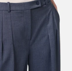 Tailleur|Pantaloni E Shorts|Elisabetta Franchi Pantalone dritto in fresco lana mélange con doppie pinces Navy