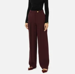 Pantaloni E Shorts|Elisabetta Franchi Pantalone dritto in satin con doppie pinces RougeNoir