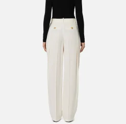 Pantaloni E Shorts|Elisabetta Franchi Pantalone dritto in satin con doppie pinces Burro