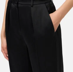Tailleur|Pantaloni E Shorts|Elisabetta Franchi Pantalone dritto in satin con bande in raso Nero