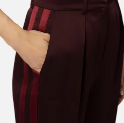 Tailleur|Pantaloni E Shorts|Elisabetta Franchi Pantalone dritto in satin con bande in raso RougeNoir