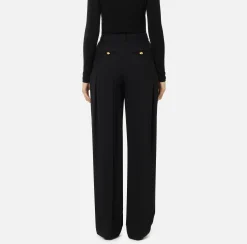 Pantaloni E Shorts|Elisabetta Franchi Pantalone dritto in satin con doppie pinces Nero