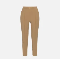 Pantaloni E Shorts|Elisabetta Franchi Pantalone dritto in tessuto tecnico con morsetto Camel