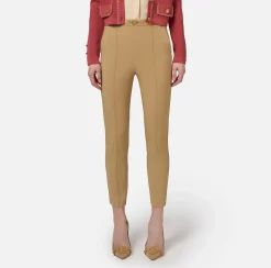 Pantaloni E Shorts|Elisabetta Franchi Pantalone dritto in tessuto tecnico con morsetto Camel