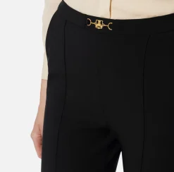 Pantaloni E Shorts|Elisabetta Franchi Pantalone dritto in tessuto tecnico con morsetto Nero