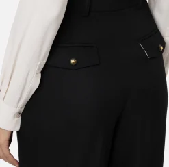 Pantaloni E Shorts|Elisabetta Franchi Pantalone gamba ampia con doppia pinces in fresco di lana stretch Nero