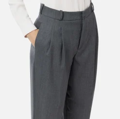 Pantaloni E Shorts|Elisabetta Franchi Pantalone gamba ampia con doppia pinces in fresco di lana stretch SteelMelange