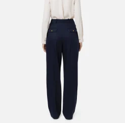 Pantaloni E Shorts|Elisabetta Franchi Pantalone gamba ampia con doppia pinces in fresco di lana stretch Navy