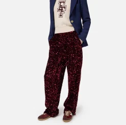 Tailleur|Pantaloni E Shorts|Elisabetta Franchi Pantalone in ciniglia ricamata con paillettes RougeNoir