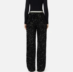 Tailleur|Pantaloni E Shorts|Elisabetta Franchi Pantalone in ciniglia ricamata con paillettes Nero