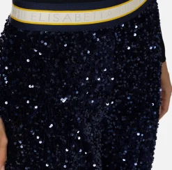 Tailleur|Pantaloni E Shorts|Elisabetta Franchi Pantalone in ciniglia ricamata con paillettes Navy