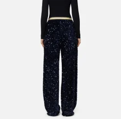 Tailleur|Pantaloni E Shorts|Elisabetta Franchi Pantalone in ciniglia ricamata con paillettes Navy