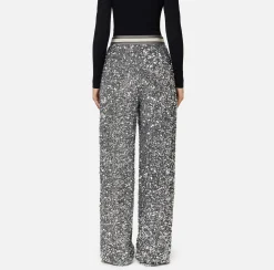 Tailleur|Pantaloni E Shorts|Elisabetta Franchi Pantalone in ciniglia ricamata con paillettes Steel