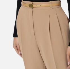 Pantaloni E Shorts|Elisabetta Franchi Pantalone in crêpe con cintura e ricamo Camel