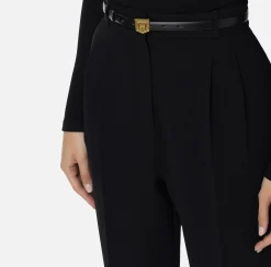 Pantaloni E Shorts|Elisabetta Franchi Pantalone in crêpe con cintura e ricamo Nero