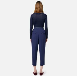 Pantaloni E Shorts|Elisabetta Franchi Pantalone in crêpe con cintura e ricamo Navy