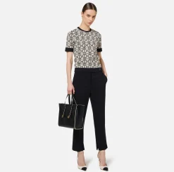 Pantaloni E Shorts|Elisabetta Franchi Pantalone in crêpe con spacchetti Nero