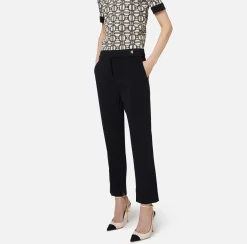 Pantaloni E Shorts|Elisabetta Franchi Pantalone in crêpe con spacchetti Nero