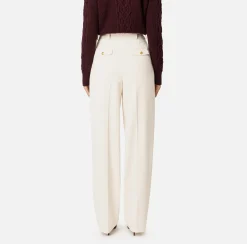 Pantaloni E Shorts|Elisabetta Franchi Pantalone in crêpe stretch con doppie pinces Burro
